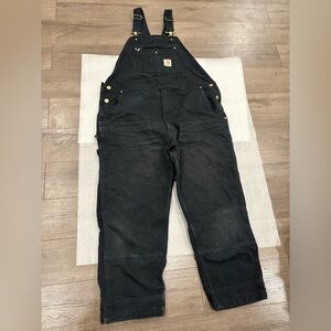 [42*30]Carhartt Black Unlined Bib Overalls with Gold Accents Relaxed Fit